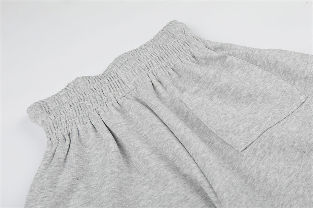 Colorblock Wide-Leg Sweatpants with Eagle Emblem & Faux Double Waistband