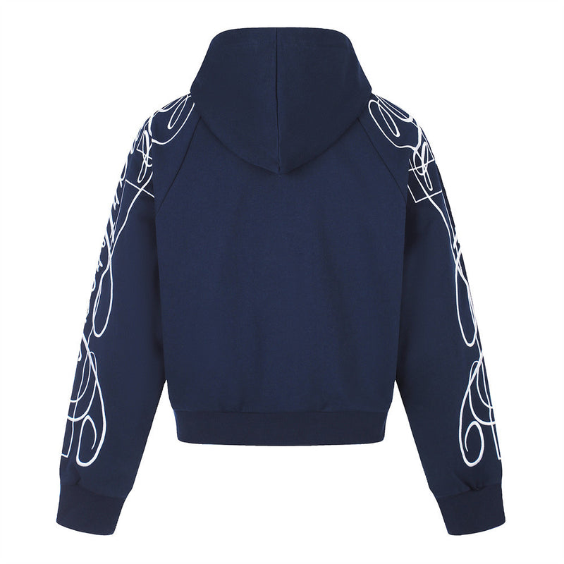 Hoodie zippé à motif script – Cardigan streetwear imprimé sur les manches