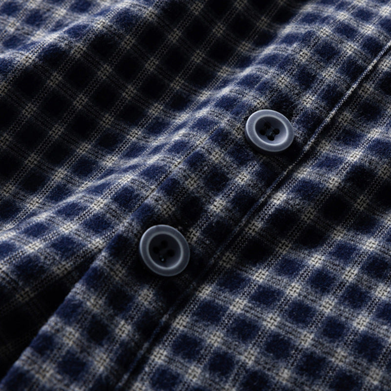 Men's Plaid Flannel Oversized Button-Down Shirt with Embroidered Pocket Patch