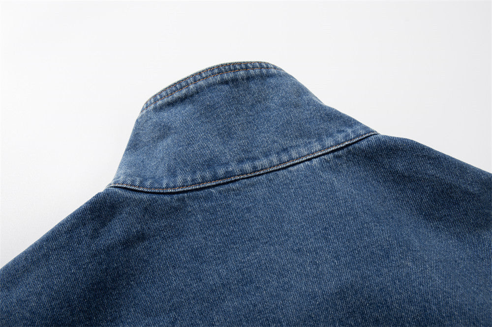 Veste bomber cargo oversize en denim pour homme – Col montant, grandes poches plaquées