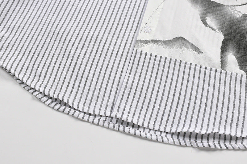 Vertical Stripe Oversized Long Sleeve Shirt with Dark Face Graphic Print
