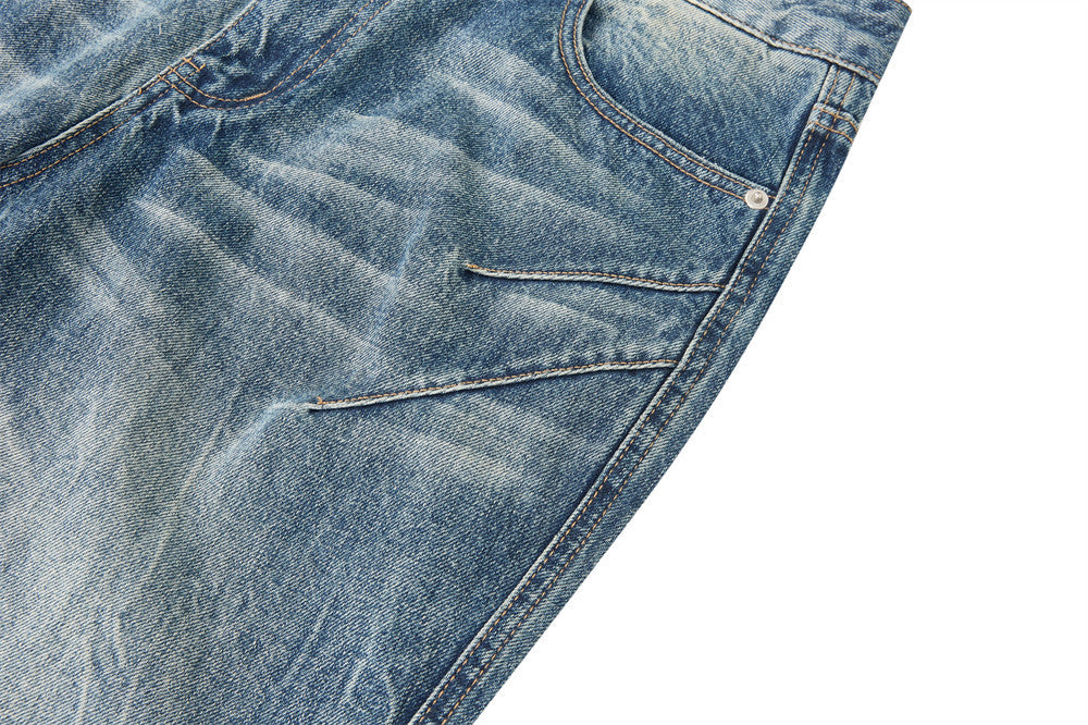 Men's Vintage Washed Baggy Wide-Leg Jeans – Distressed Straight-Fit Denim