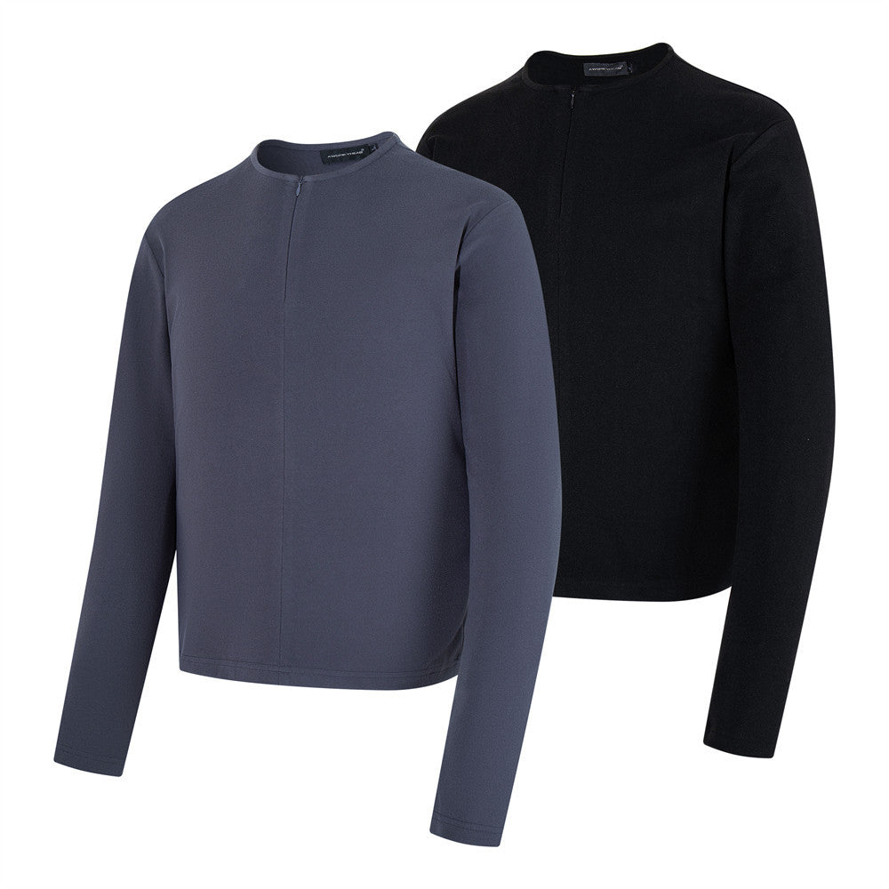 Long Sleeve Mock Neck Top with Hidden Zip – Slim Fit Men's Layering Shirt
