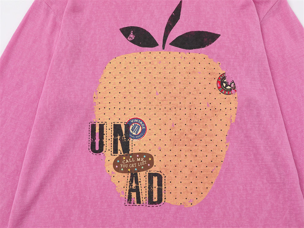 Langarmshirt mit Frucht-Print für Herren – Oversize-Rundhalsausschnitt, lässiges Oberteil