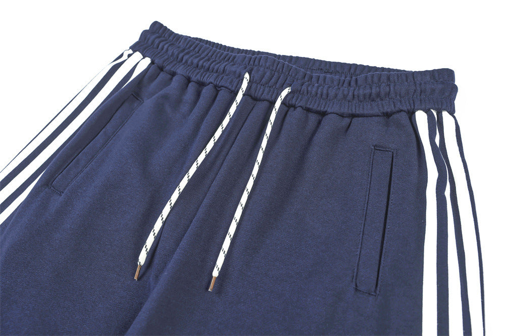 Wide-Leg Track Pants – Navy Blue with Contrast Side Stripes