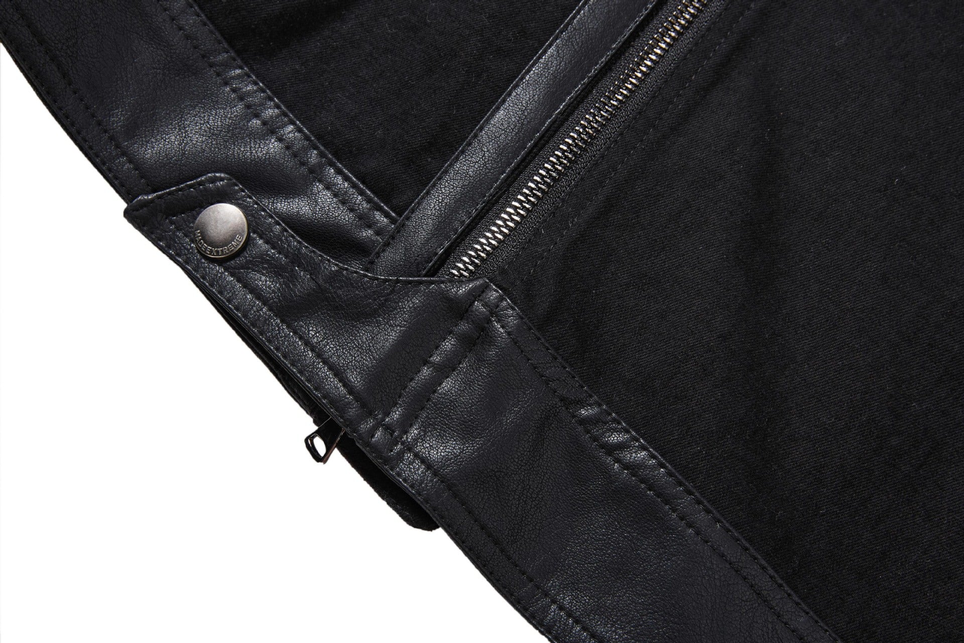 Boxy Moto Jacket – Black Denim & PU Leather Panel Biker Jacket