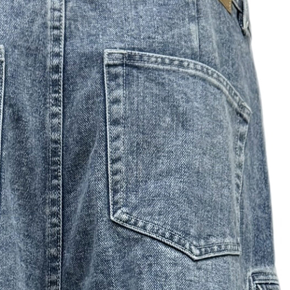 Multi-Pocket Cargo Denim Jeans – Wide Leg Straight Fit, Washed Blue