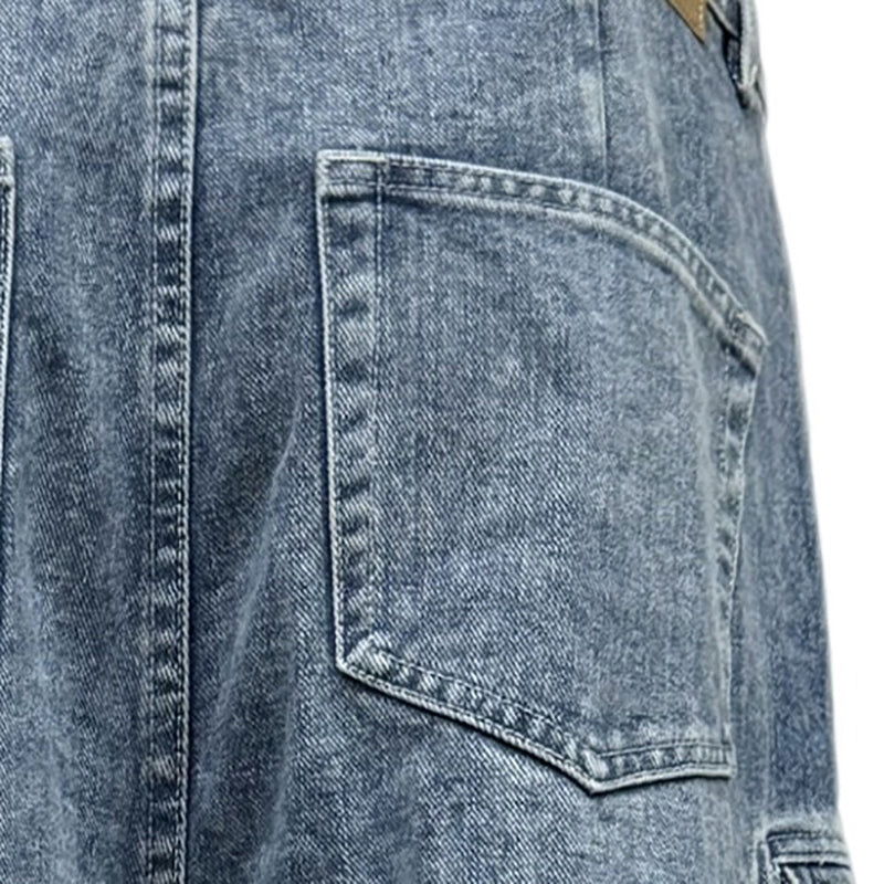 Multi-Pocket Cargo Denim Jeans – Wide Leg Straight Fit, Washed Blue