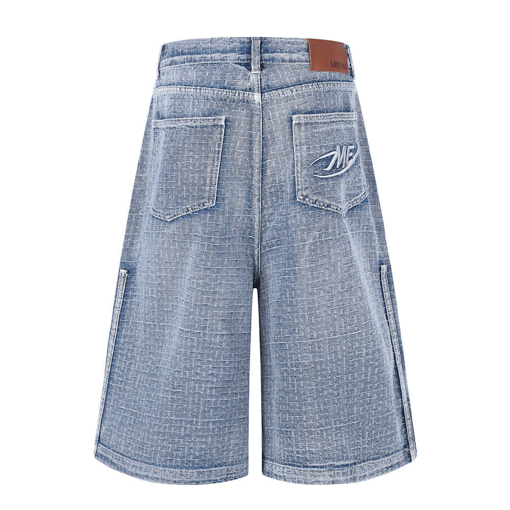 Men's Wide-Leg Denim Shorts – Relaxed Fit Jacquard Textured Jean Shorts