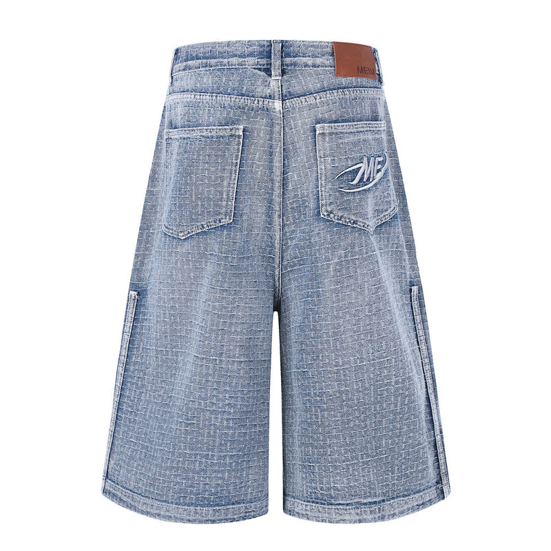 Men's Wide-Leg Denim Shorts – Relaxed Fit Jacquard Textured Jean Shorts