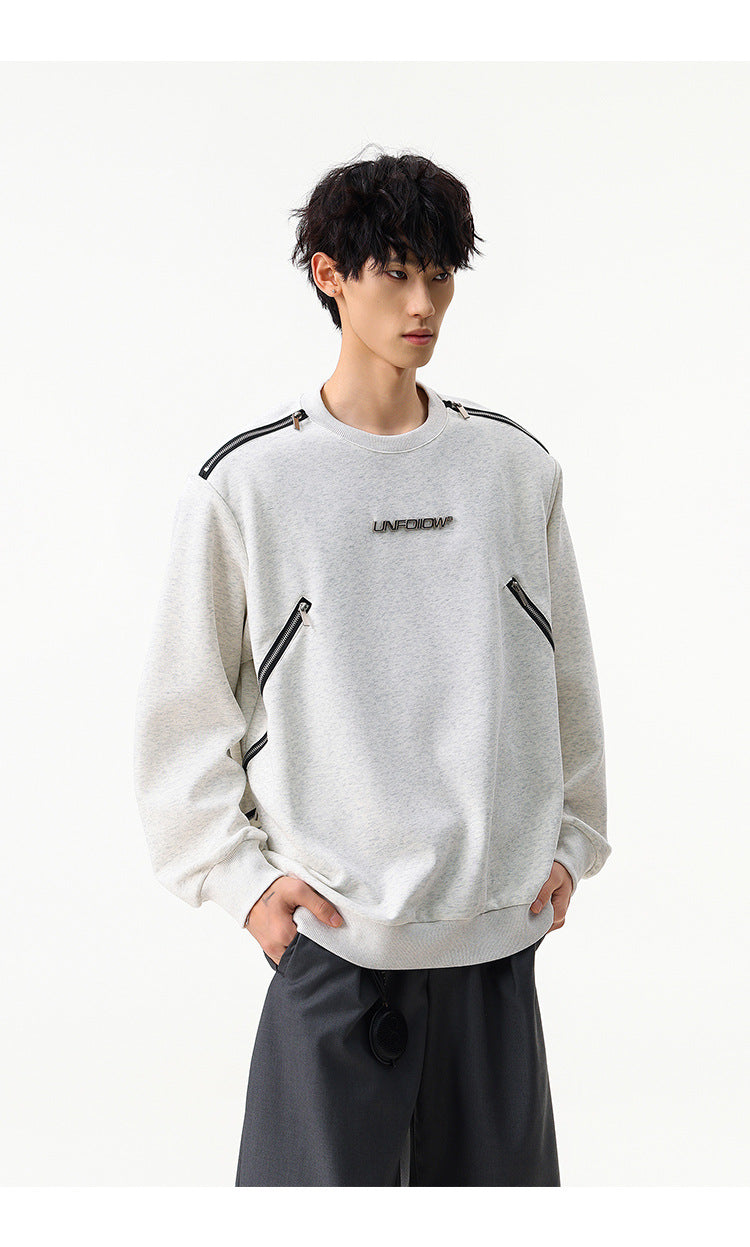 Sweat col rond inspiré du style moto avec détail zippé