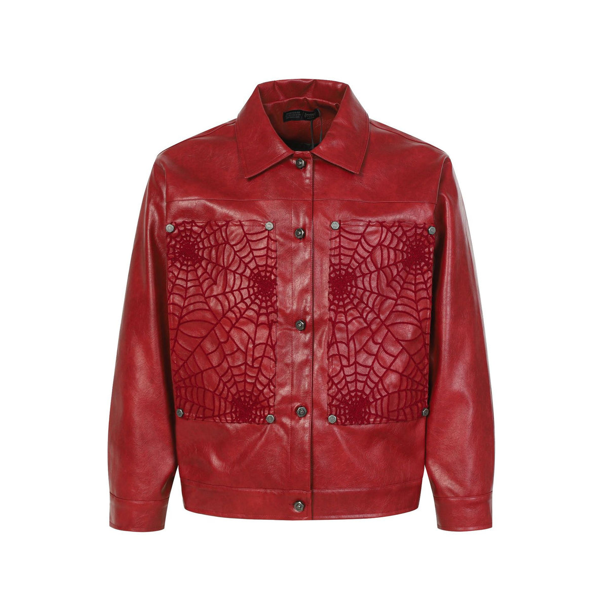 Spiderweb Embroidered PU Leather Jacket – Oversized Moto Fit