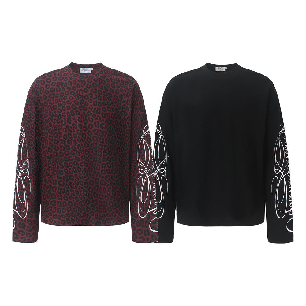 Leopard Print Long-Sleeve Shirt with Sleeve Script & Swirl Graphics