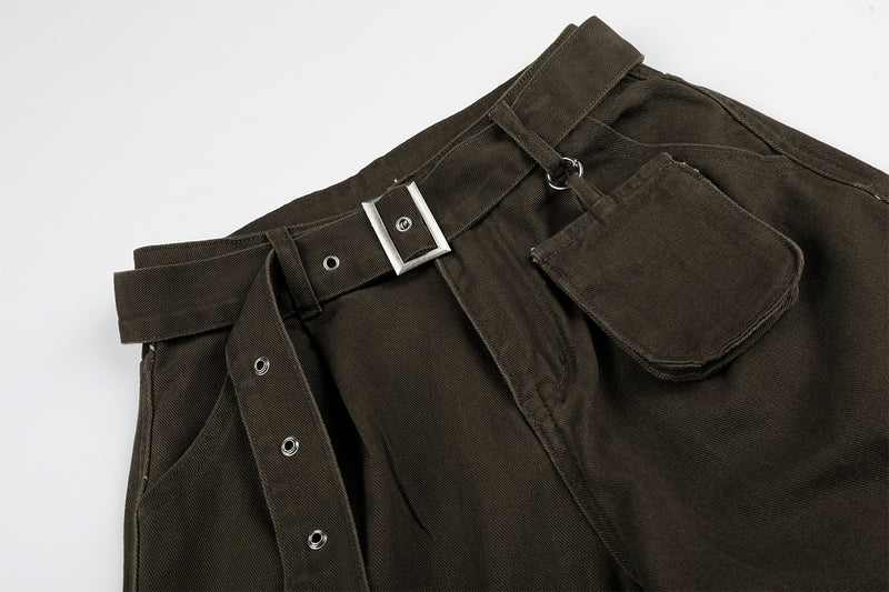 Wide-Leg Cargo Pants with Belt — Multi-Pocket Relaxed Fit
