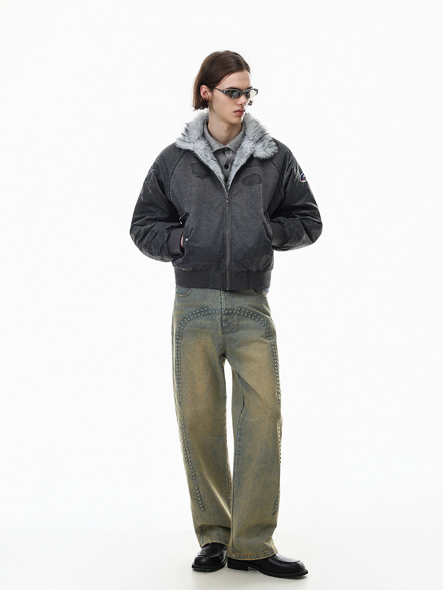 Men's Padded Bomber Jacket with Faux Fur Collar – Oversized Flight Jacket