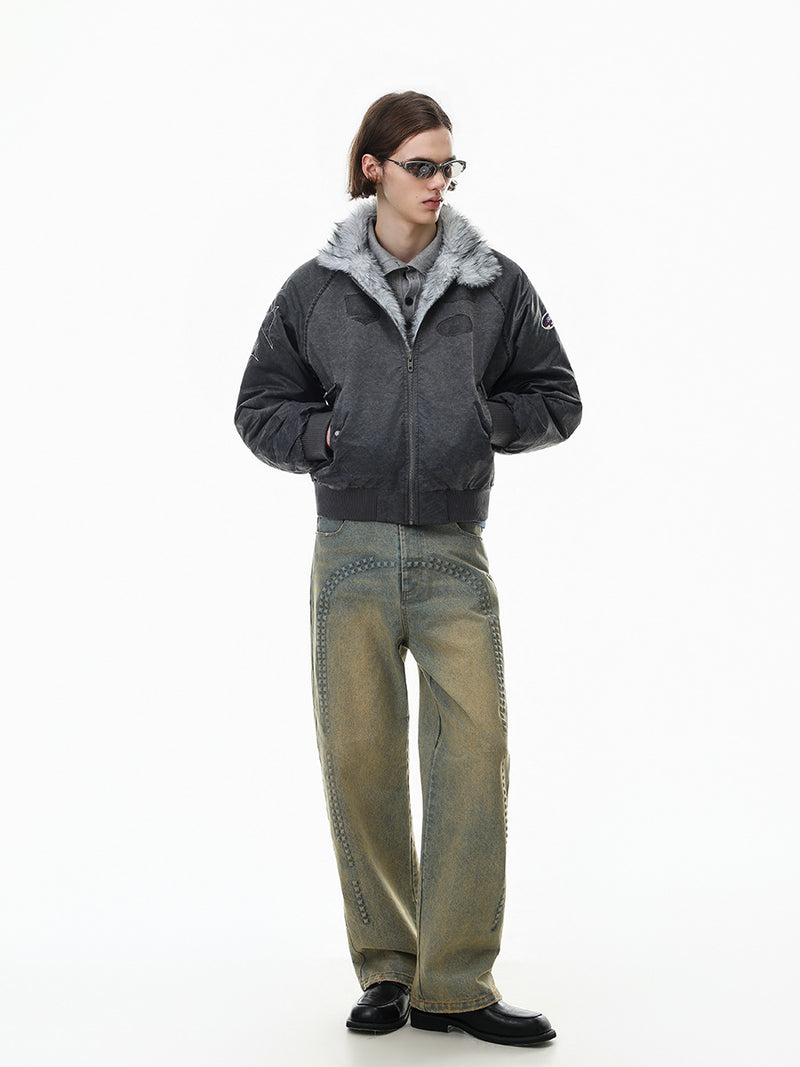 Men's Padded Bomber Jacket with Faux Fur Collar – Oversized Flight Jacket