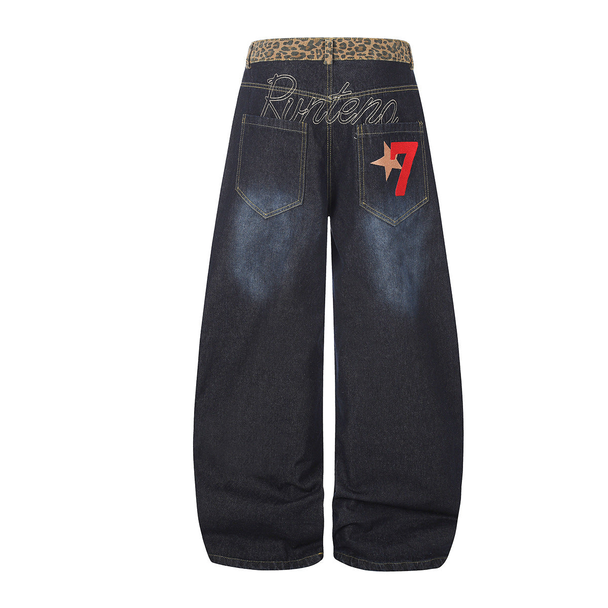 Vaqueros baggy de pierna ancha con cinturilla de leopardo – Corte recto tipo barril