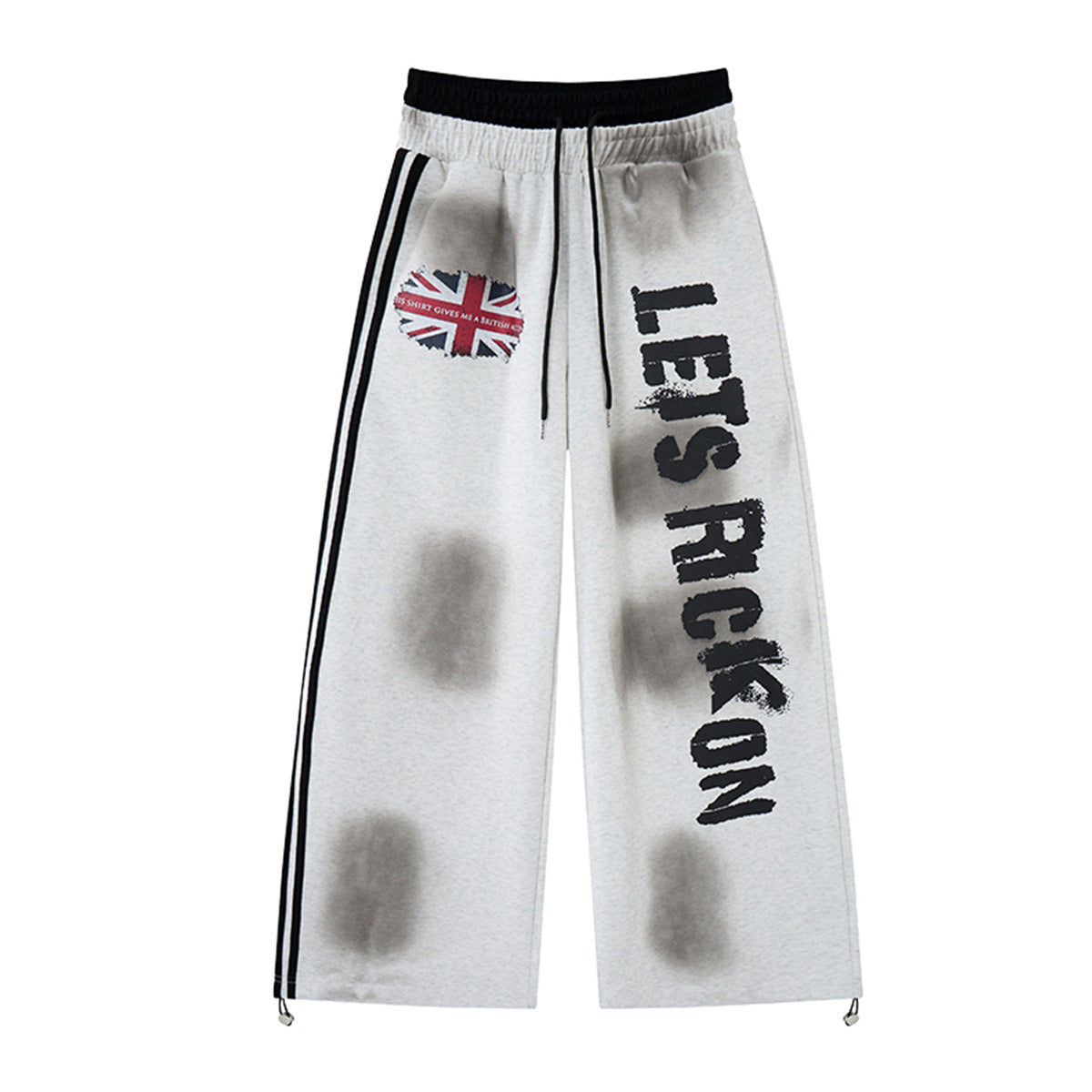 Wide-Leg-Sweatpants mit Union-Jack- und „Let's Rock On“-Print, Seitenstreifen