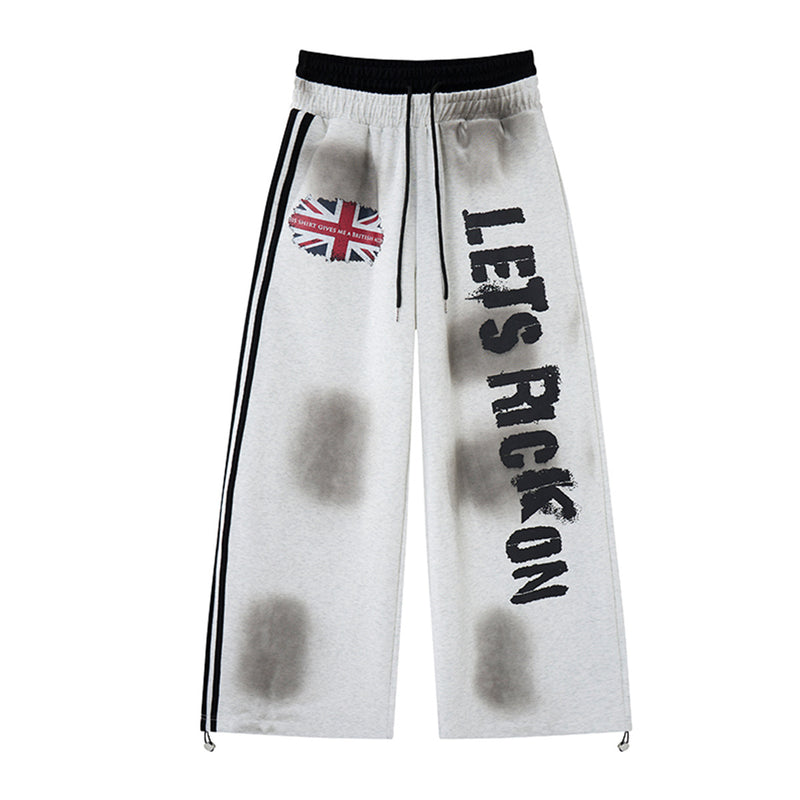 Wide-Leg-Sweatpants mit Union-Jack- und „Let's Rock On“-Print, Seitenstreifen