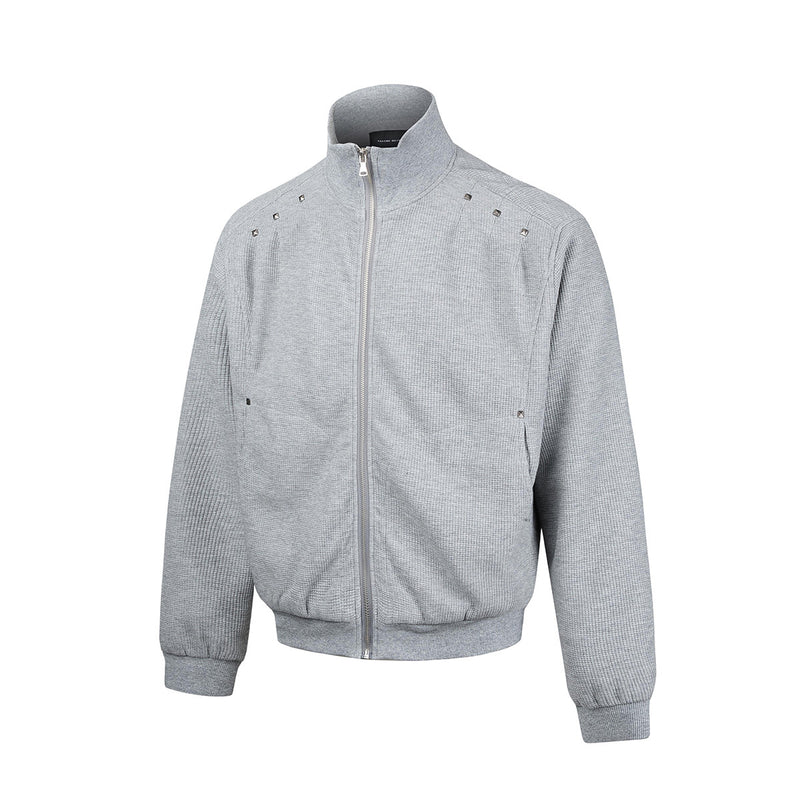 Blouson bomber en maille gaufrée délavée à l’acide avec rivets métalliques