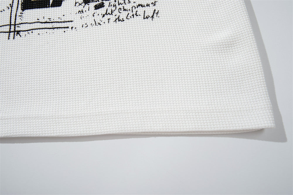Crucifix Hardcore Graphic Long Sleeve Waffle-Knit Tee – White Star Print
