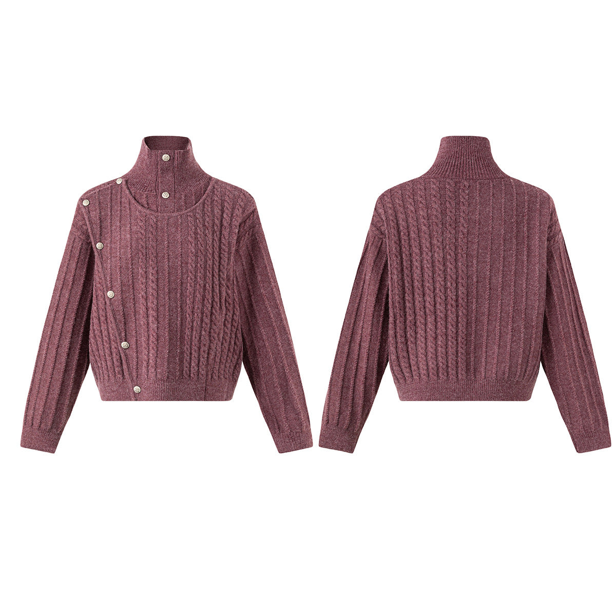 Pull col roulé en maille torsadée avec détail boutonné en diagonale