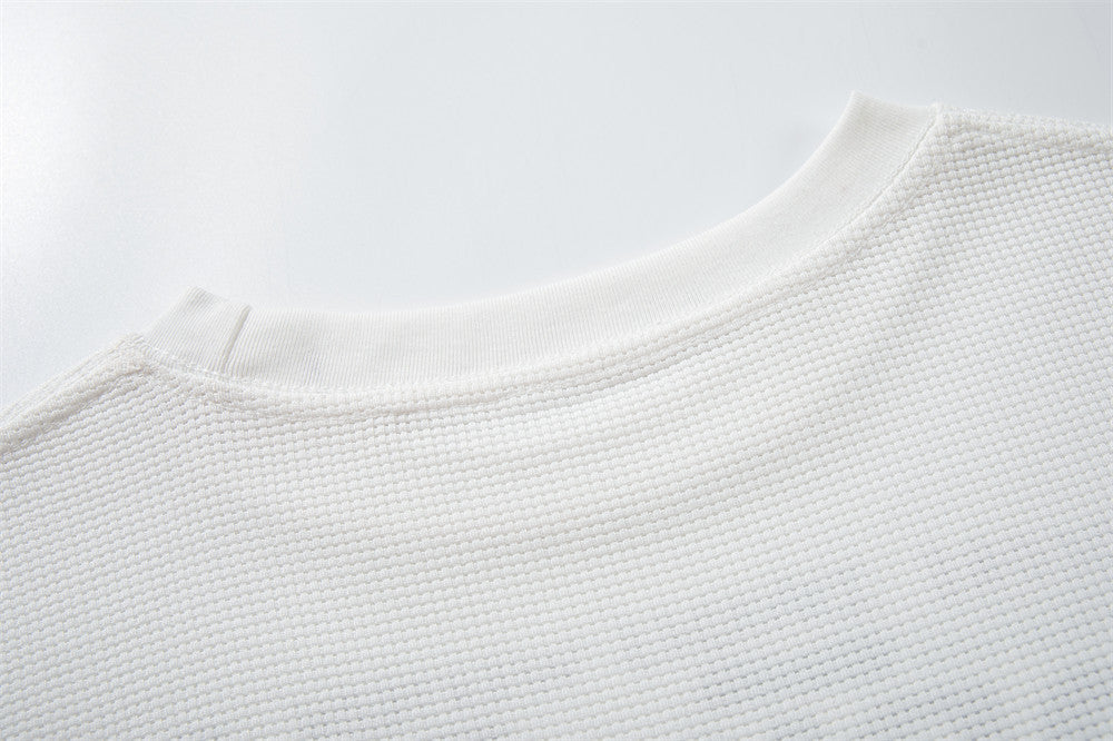 Crucifix Hardcore Graphic Long Sleeve Waffle-Knit Tee – White Star Print