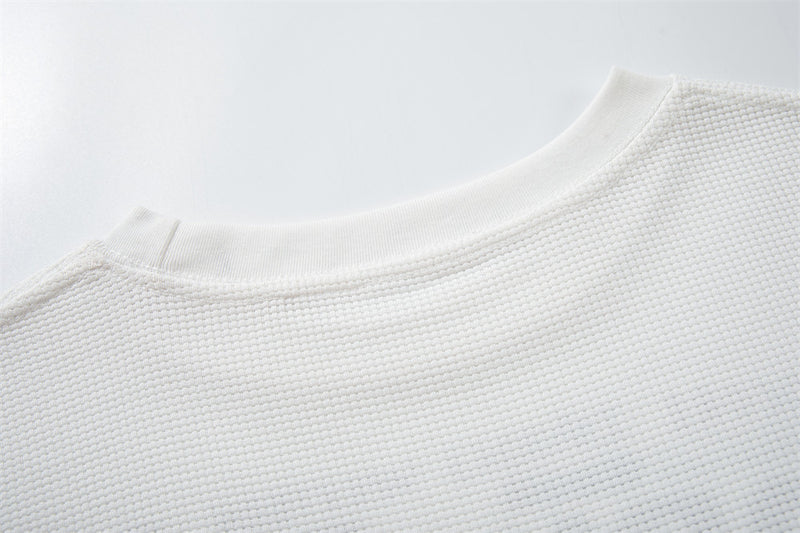Crucifix Hardcore Graphic Long Sleeve Waffle-Knit Tee – White Star Print