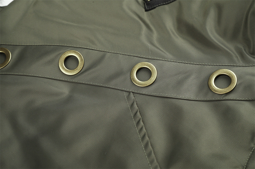 Faux Fur Hood Bomber Jacket – Metal Eyelet Detail Men's Winter Padded Flight