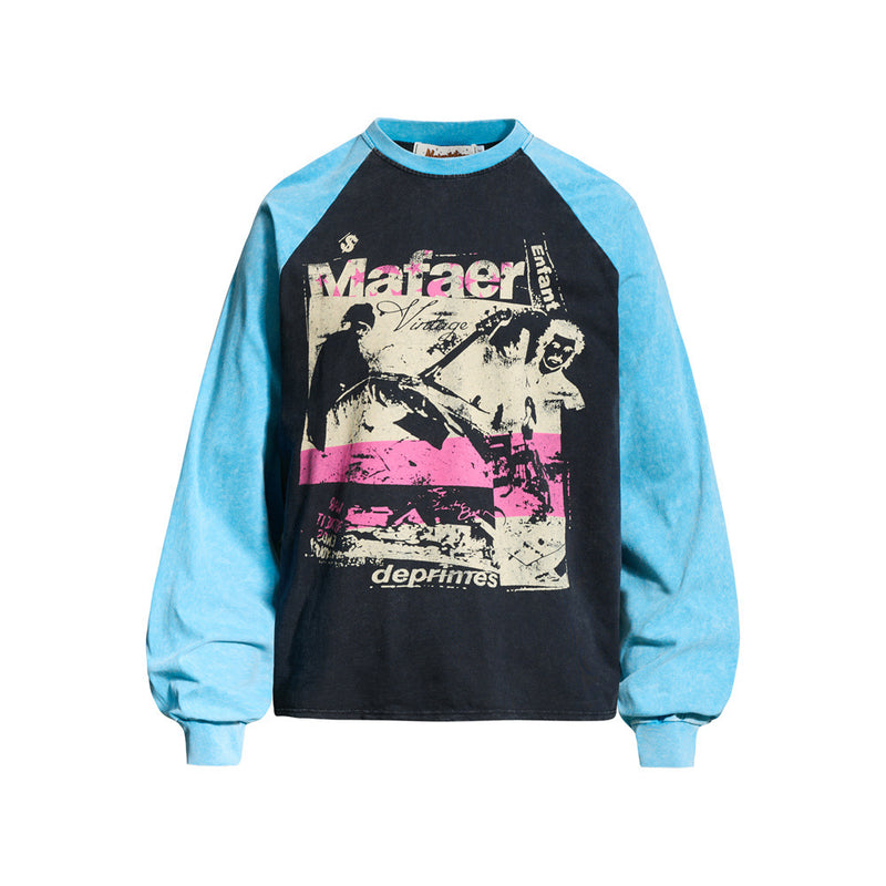 Men's Graphic Long-Sleeve Raglan T-Shirt – Colorblock Contrast Sleeve