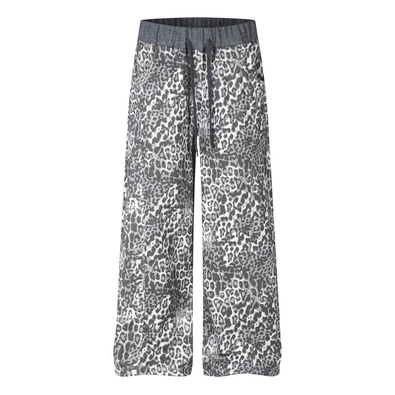 Pantalon de survêtement homme à jambes larges – Imprimé léopard gris avec broderie au dos