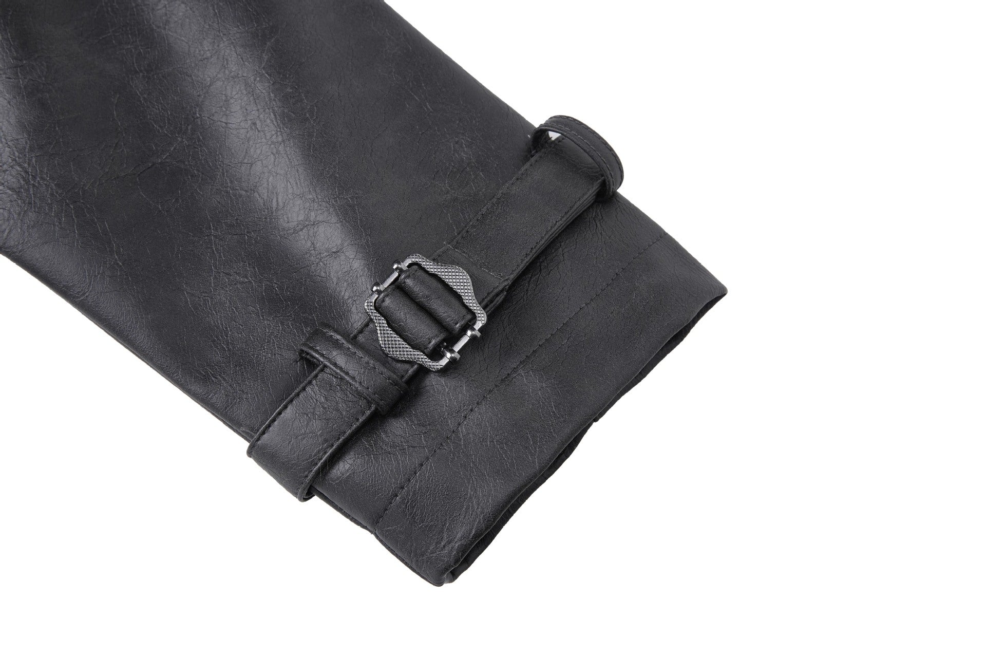 Blouson biker oversize en cuir – Style moto à col montant et poignets à boucles