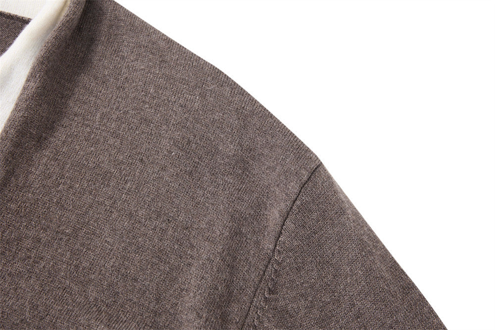 Men's V Neck Sweater Two-Tone Faux-Layered Cardigan