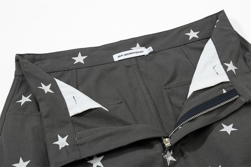 Star Print Wide-Leg Cargo Pants – Relaxed Fit Parachute Trousers