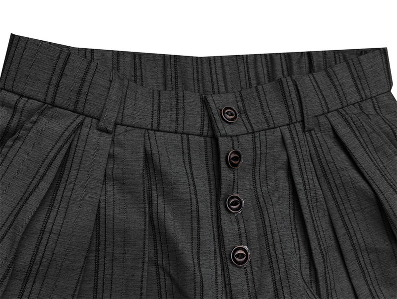 Pantalones de pierna ancha de rayas con pinzas – Corte relajado y cierre frontal de botones