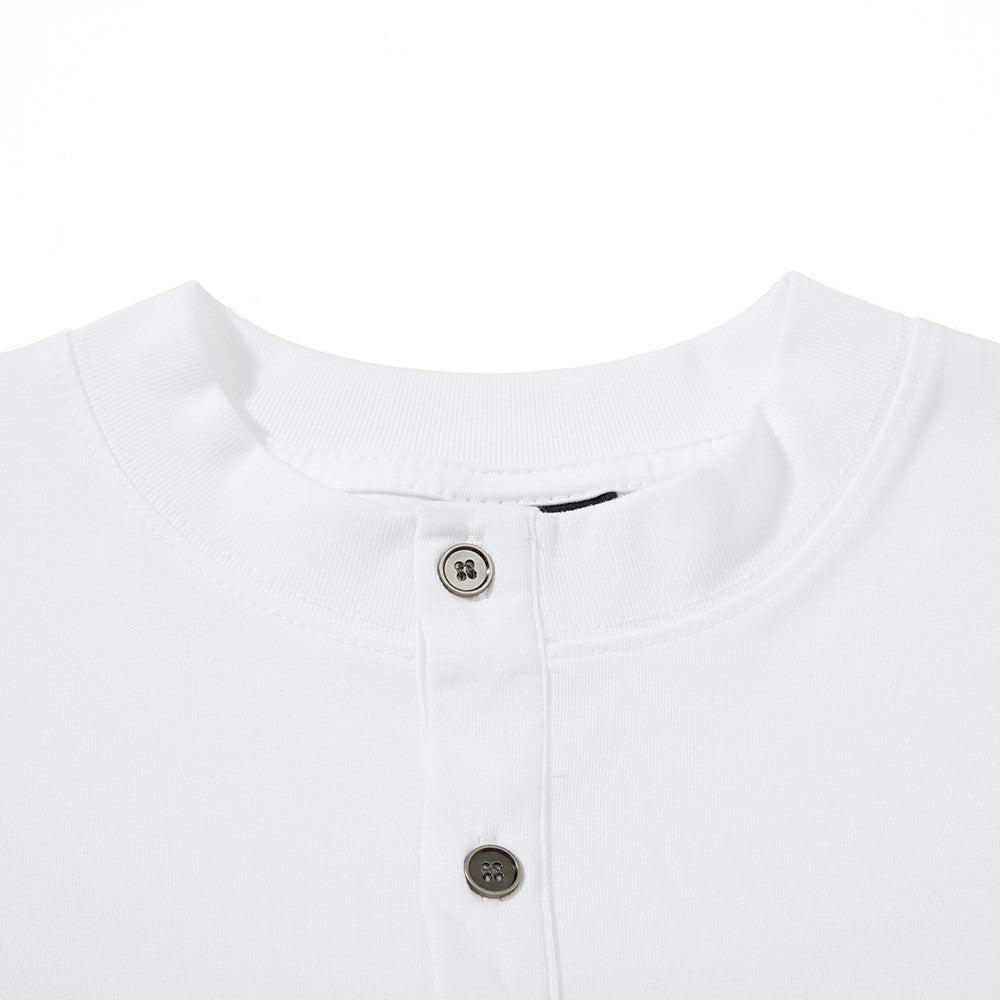 Men's Long Sleeve Henley Shirt with Cross Graffiti Sleeve Print