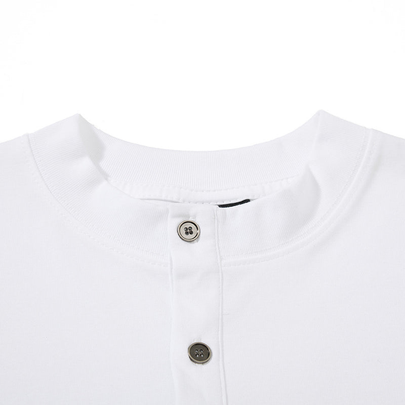 Men's Long Sleeve Henley Shirt with Cross Graffiti Sleeve Print