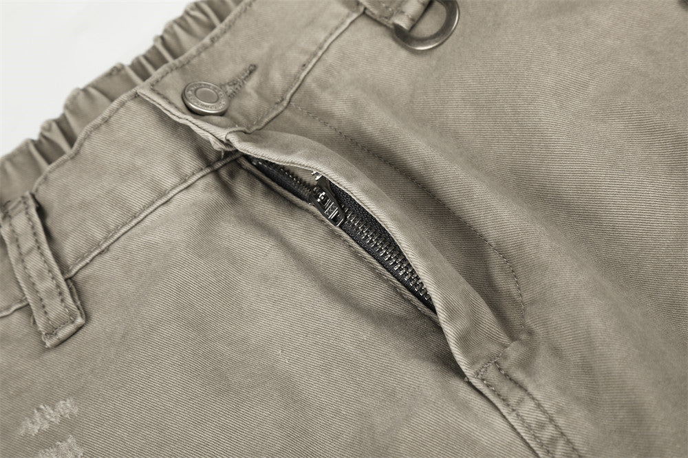 Pantalon cargo wide leg – Kaki délavé, éclaboussures de peinture et chaîne métallique