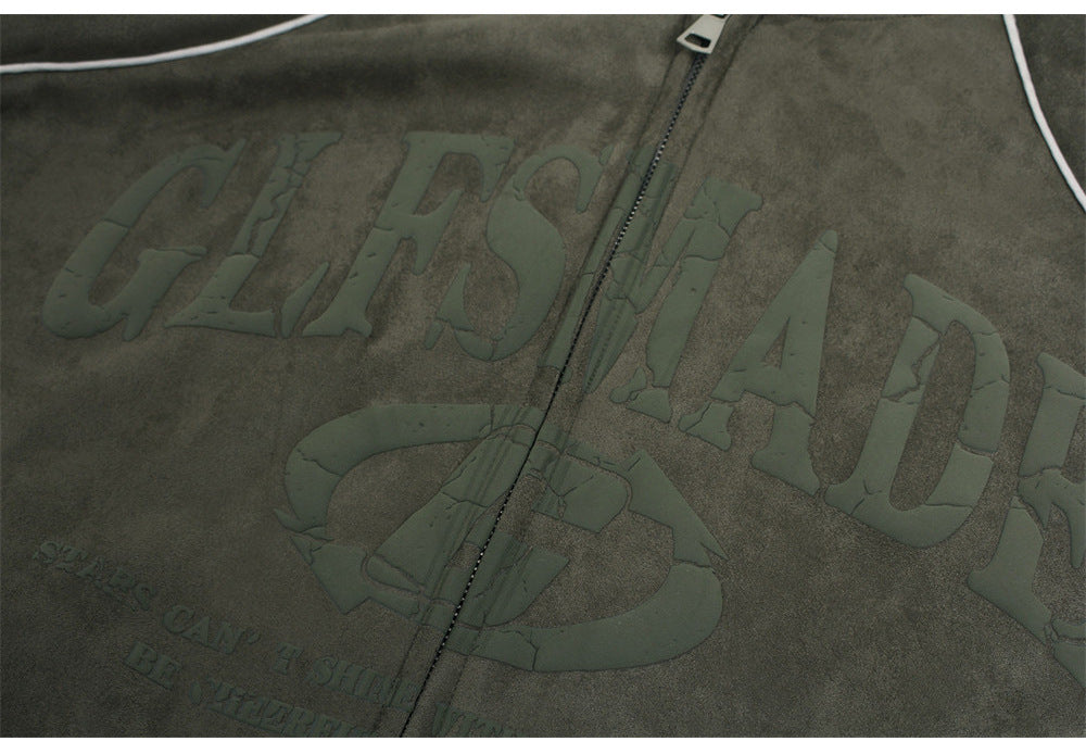 GLFSMADE Letter Print Zip-Up Hoodie – Double-Zip Oversized Streetwear Jacket