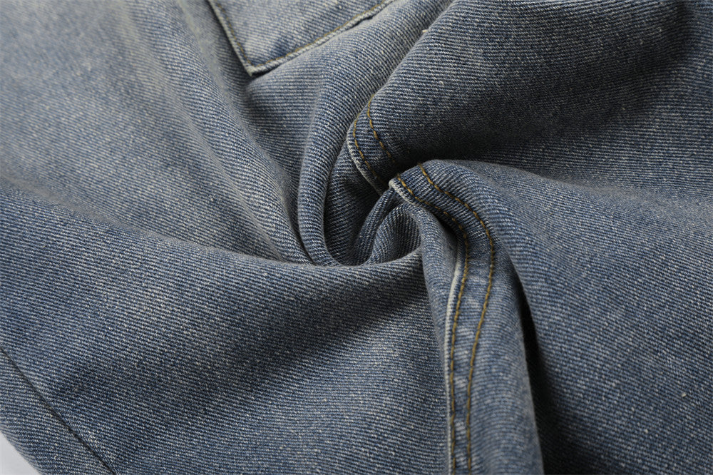 Vaqueros cargo de pierna ancha para hombre: denim lavado con cintura de punto y bolsillos laterales