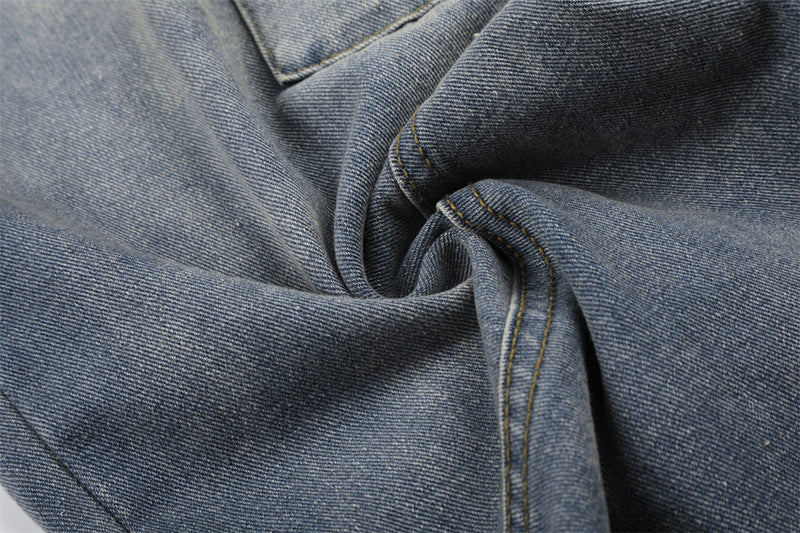 Vaqueros cargo de pierna ancha para hombre: denim lavado con cintura de punto y bolsillos laterales