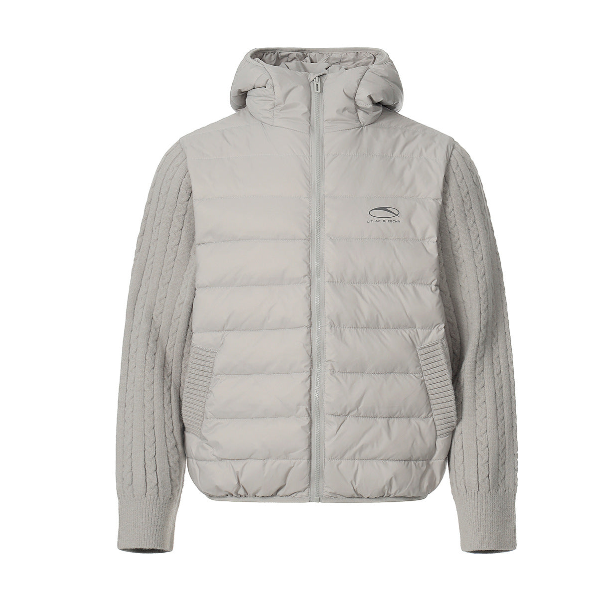 Hooded Puffer Vest Cable-Knit Sleeve Down Jacket – Retro Spliced Outerwear