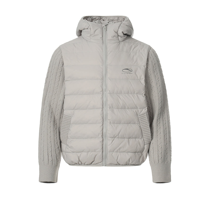 Hooded Puffer Vest Cable-Knit Sleeve Down Jacket – Retro Spliced Outerwear