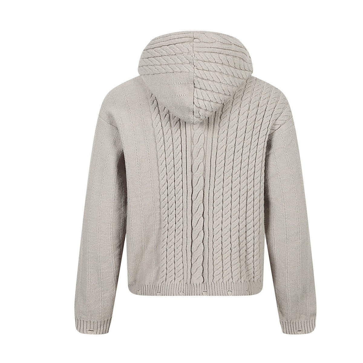 Cable Knit Zip-Up Hoodie Sweater – Irregular Twist Pattern Cardigan