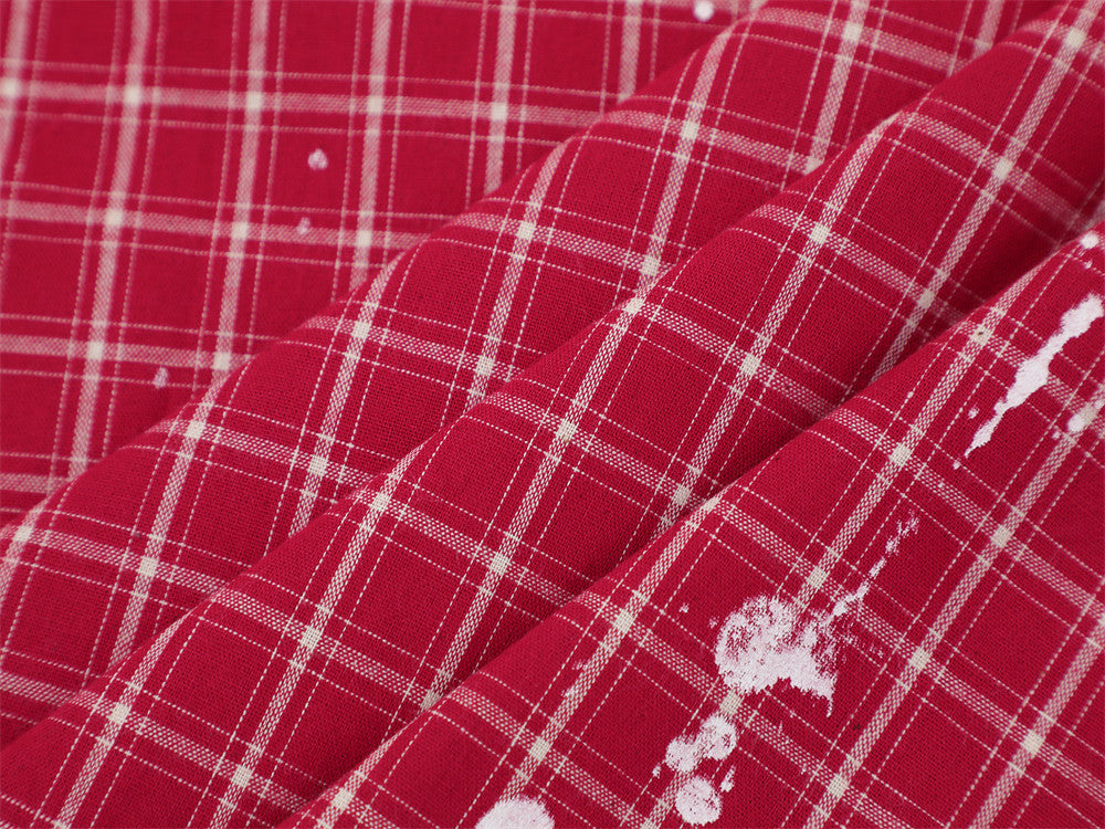 Paint Splatter Plaid Short Sleeve Shirt – Relaxed Fit Street Style