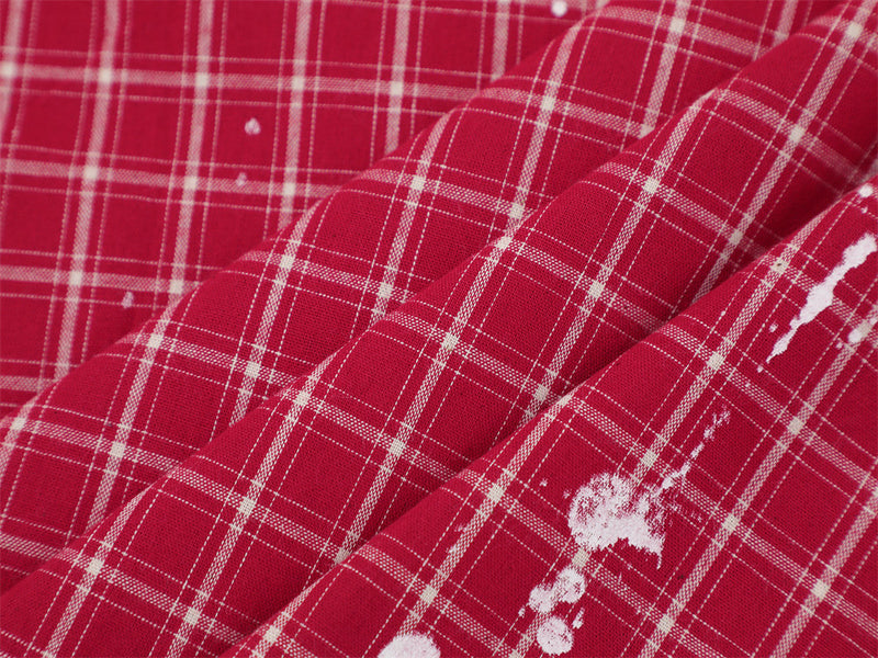 Paint Splatter Plaid Short Sleeve Shirt – Relaxed Fit Street Style