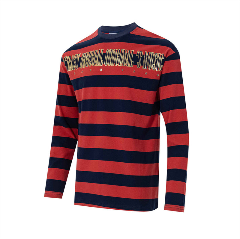 Men's Bold Stripe Long-Sleeve T-Shirt with Graphic Letter Print