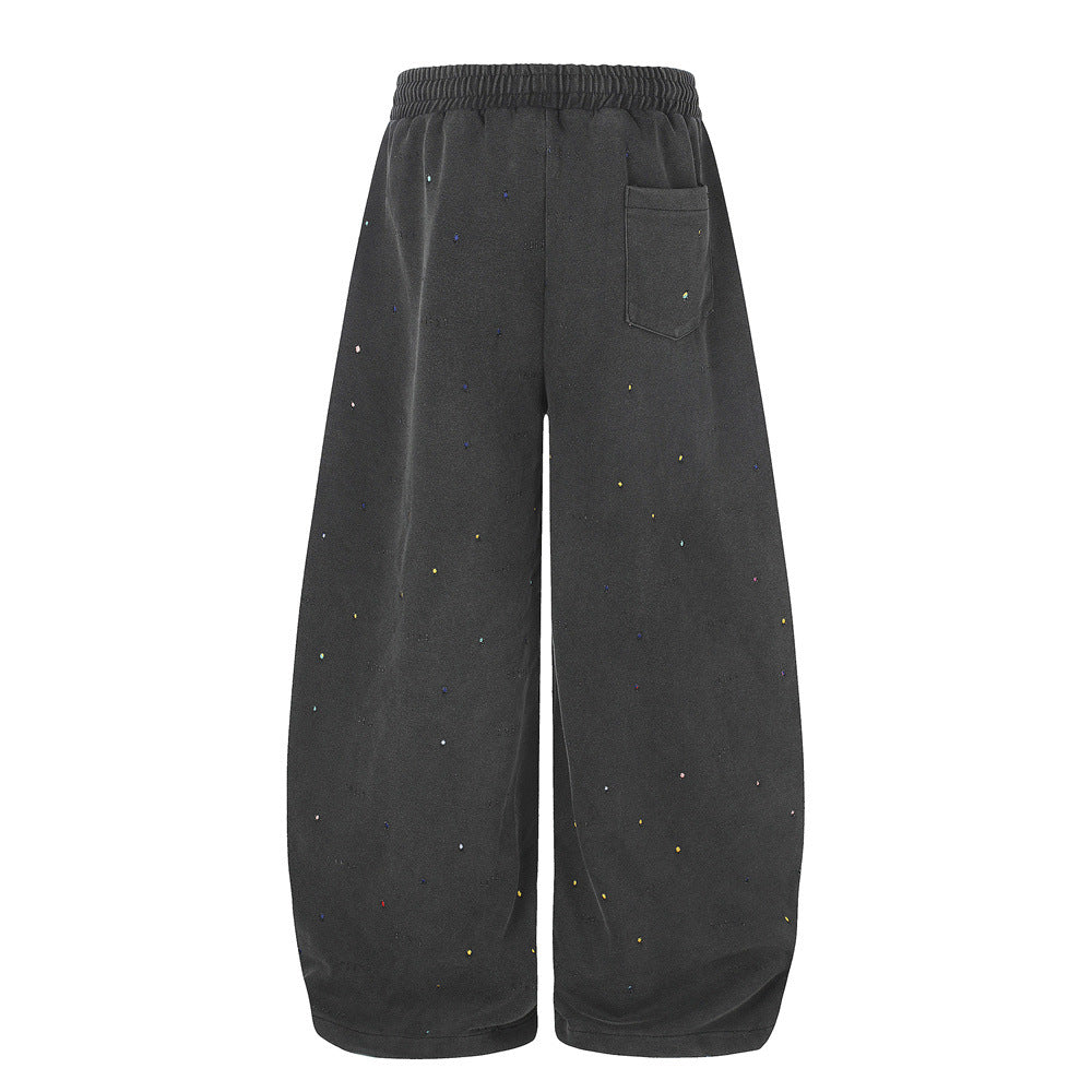 Pantalones de Chándal de Pierna Ancha con Estrellas Bordadas – Pantalones Streetwear Baggy Lavados al Ácido