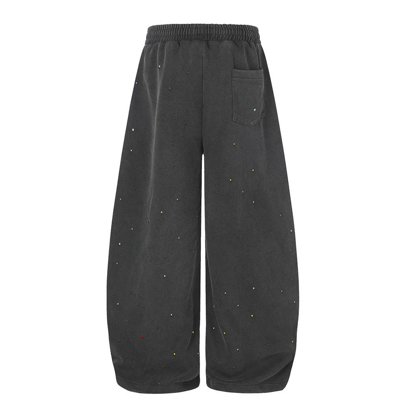 Pantalones de Chándal de Pierna Ancha con Estrellas Bordadas – Pantalones Streetwear Baggy Lavados al Ácido
