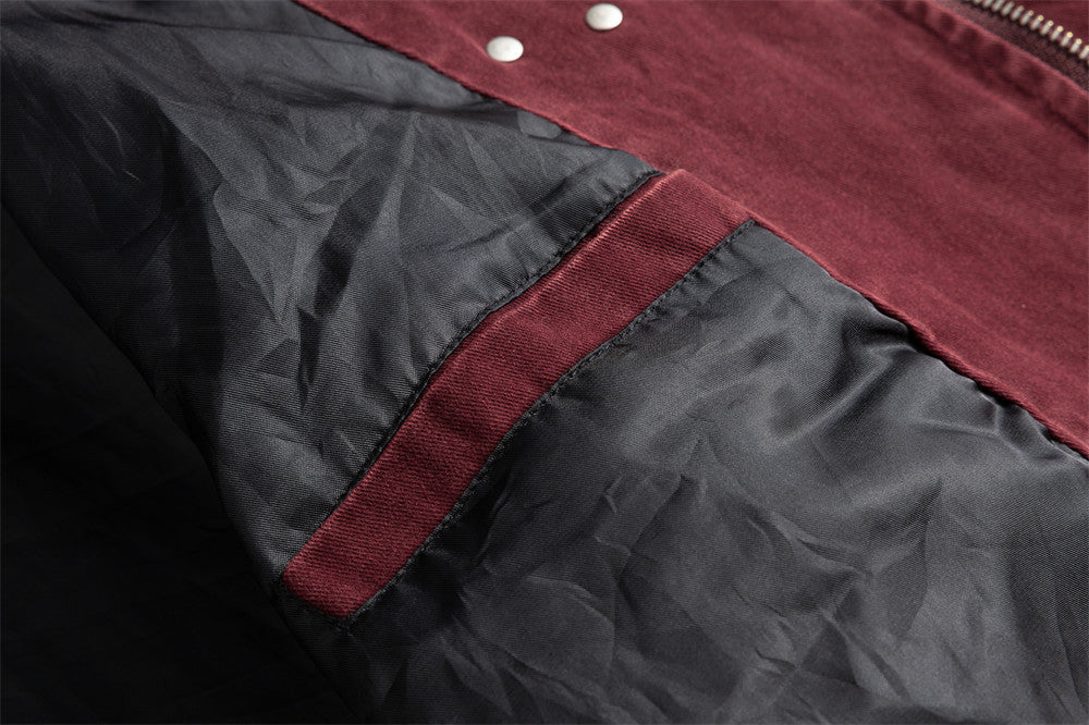 Men's Washed Denim Stand Collar Jacket with Metal Clasp